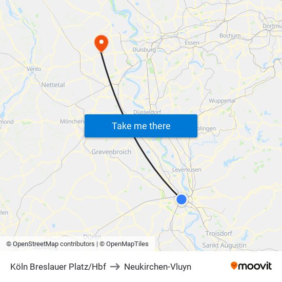 Köln Breslauer Platz/Hbf to Neukirchen-Vluyn map