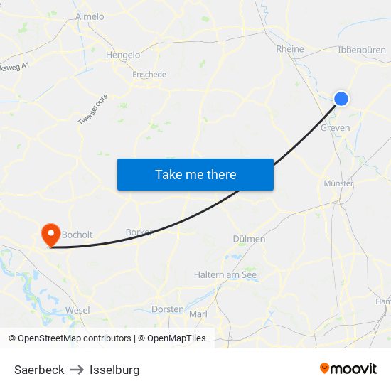 Saerbeck to Isselburg map