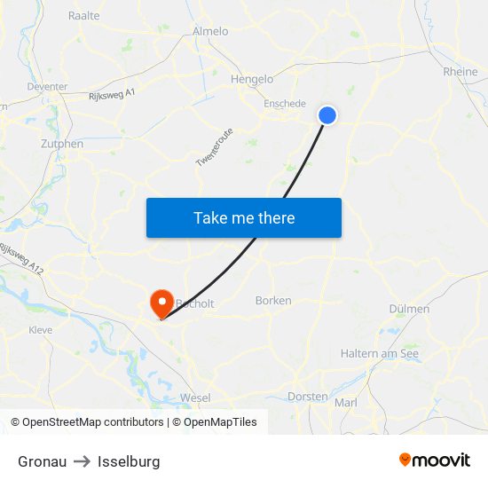 Gronau to Isselburg map