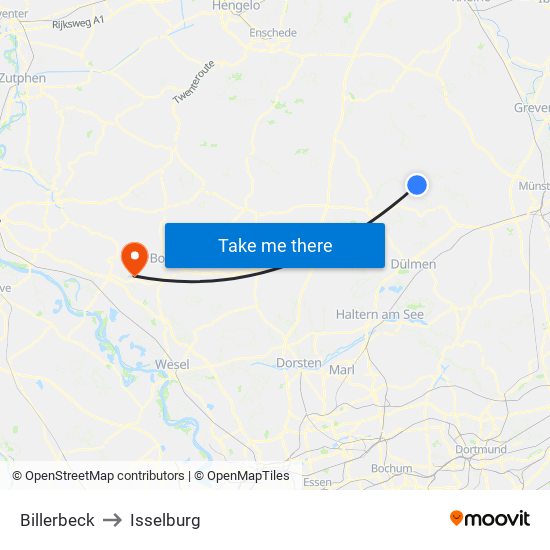 Billerbeck to Isselburg map