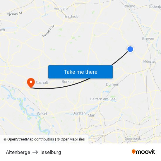 Altenberge to Isselburg map