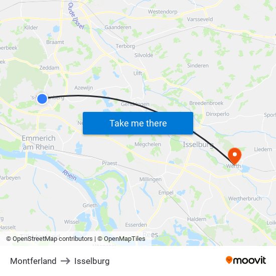 Montferland to Isselburg map