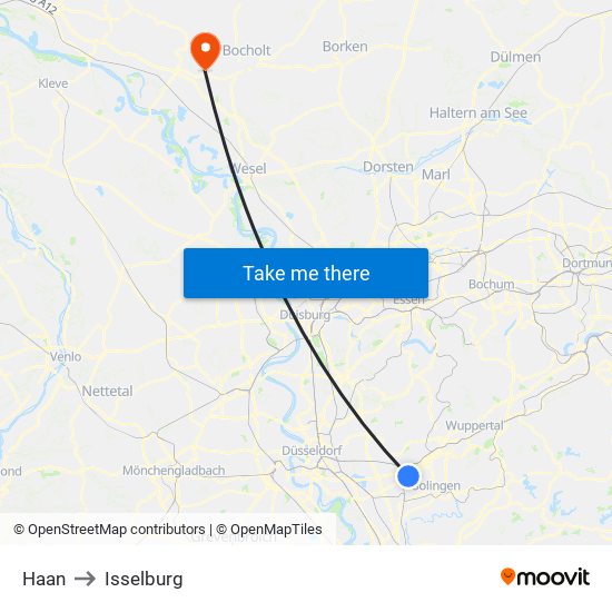 Haan to Isselburg map