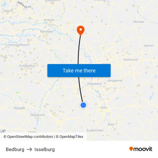 Bedburg to Isselburg map