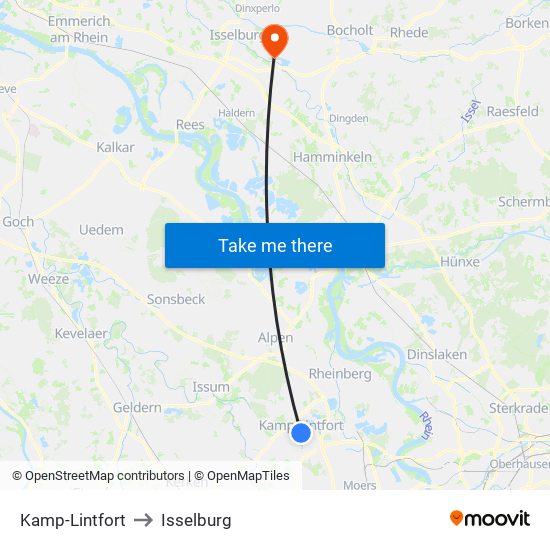 Kamp-Lintfort to Isselburg map