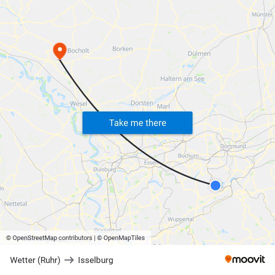 Wetter (Ruhr) to Isselburg map