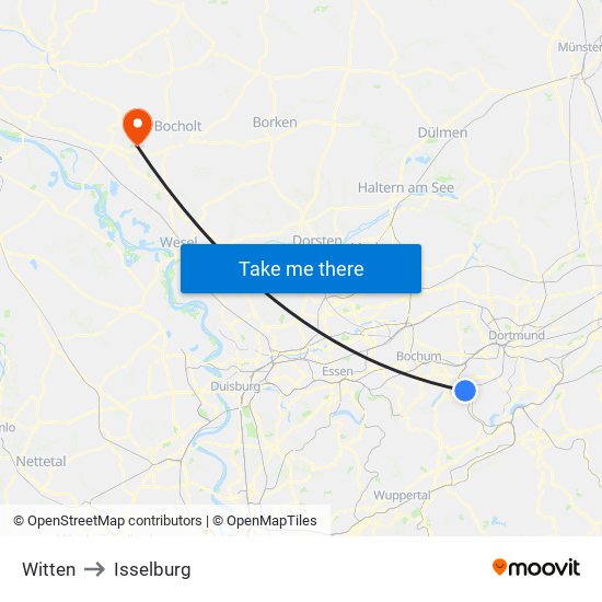 Witten to Isselburg map