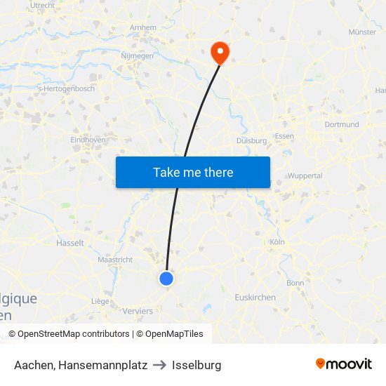 Aachen, Hansemannplatz to Isselburg map