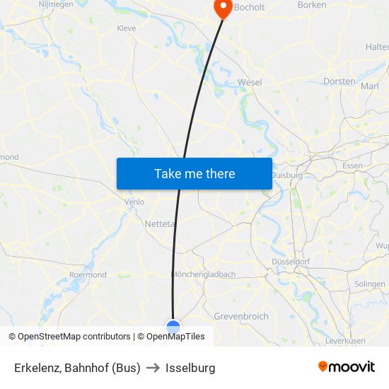 Erkelenz, Bahnhof (Bus) to Isselburg map