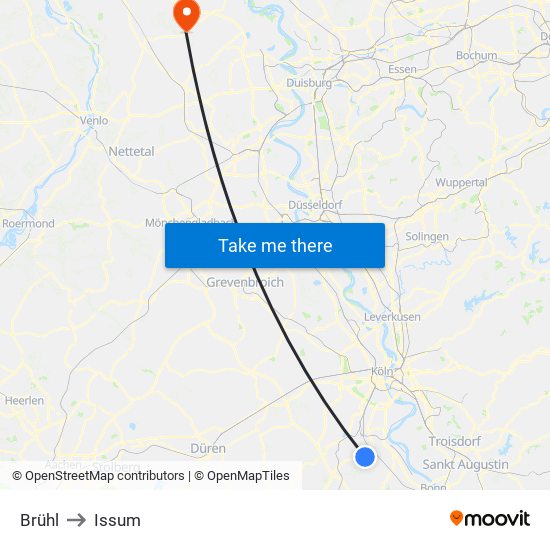 Brühl to Issum map