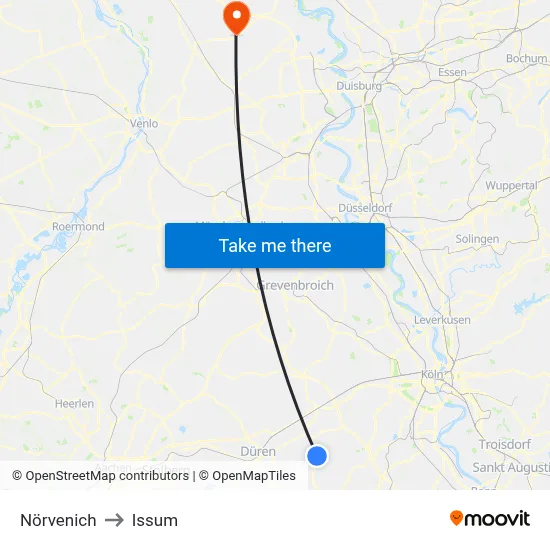 Nörvenich to Issum map