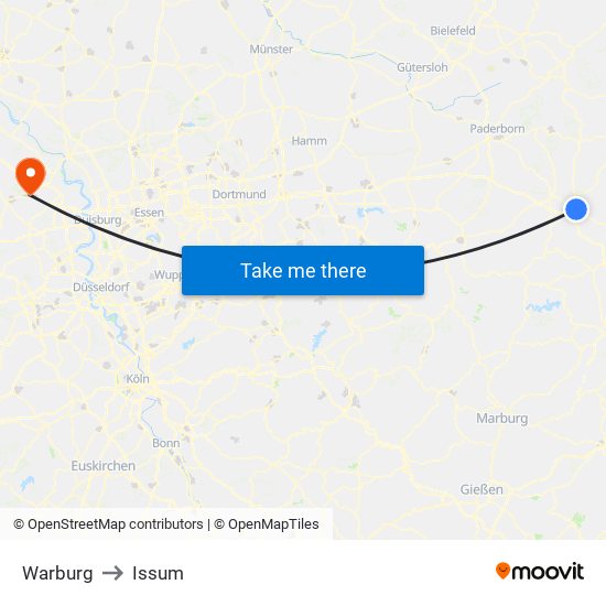 Warburg to Issum map