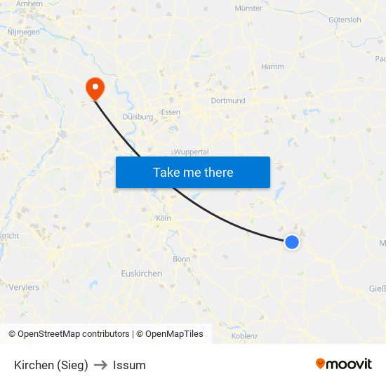 Kirchen (Sieg) to Issum map