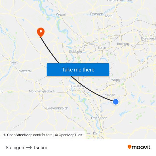 Solingen to Issum map