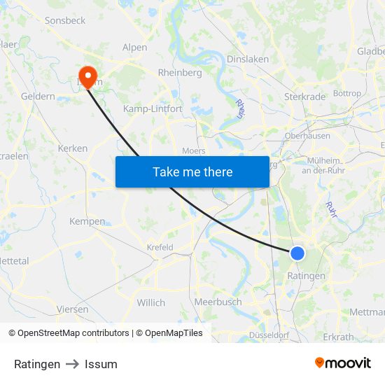 Ratingen to Issum map