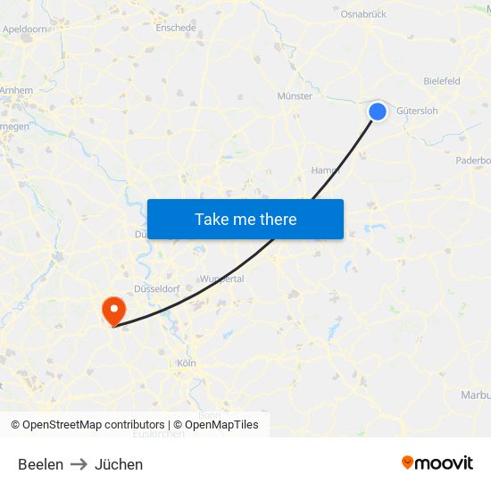 Beelen to Jüchen map