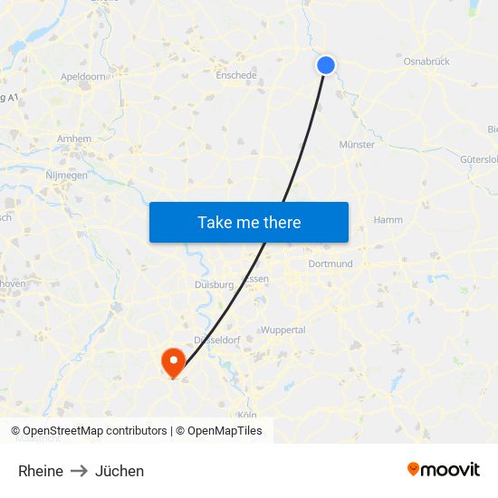 Rheine to Jüchen map