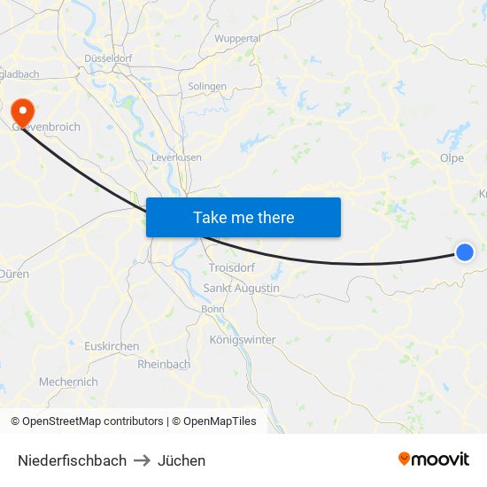 Niederfischbach to Jüchen map