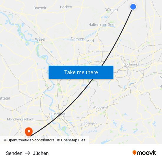 Senden to Jüchen map