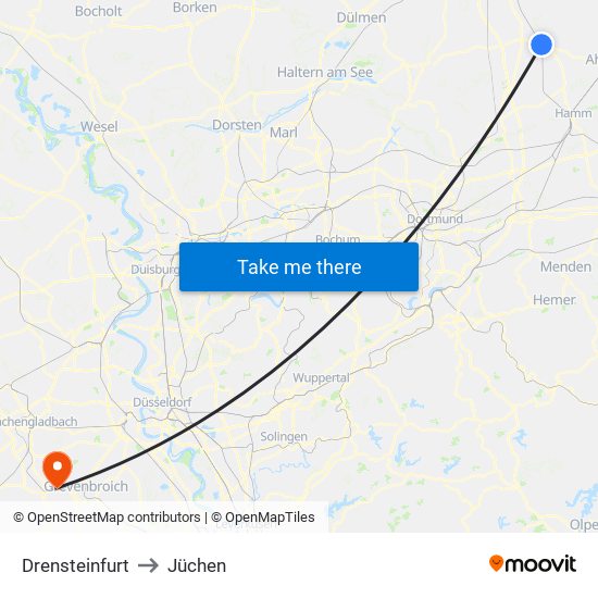 Drensteinfurt to Jüchen map