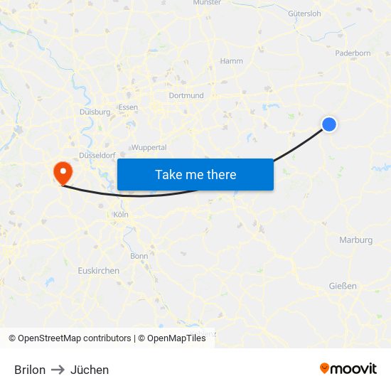 Brilon to Jüchen map