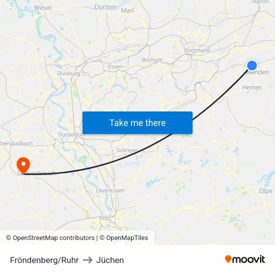 Fröndenberg/Ruhr to Jüchen map