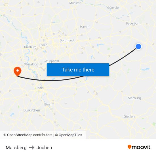 Marsberg to Jüchen map