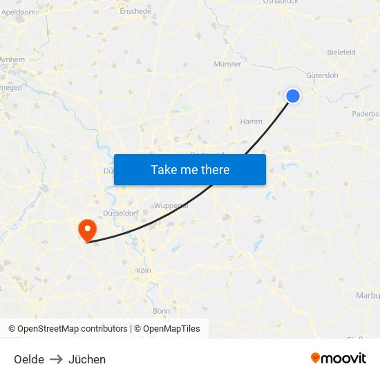 Oelde to Jüchen map