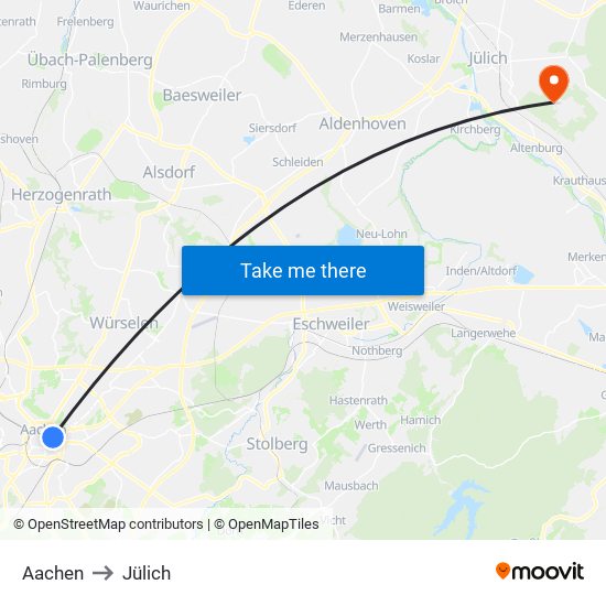 Aachen to Jülich map
