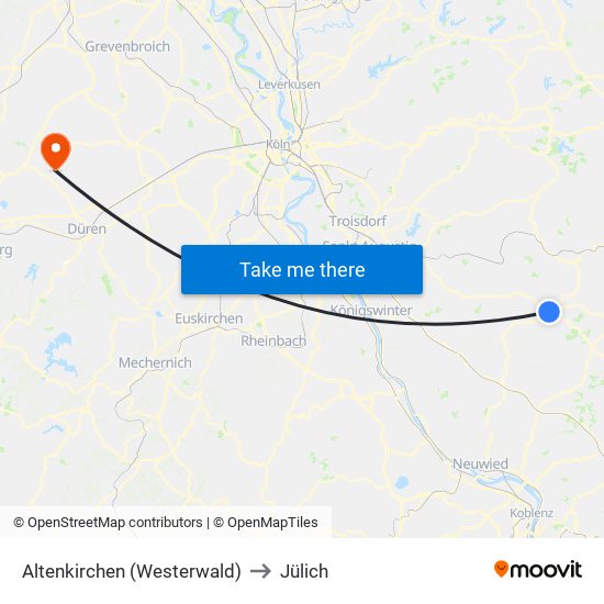 Altenkirchen (Westerwald) to Jülich map