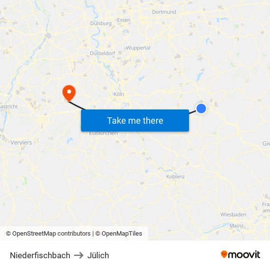 Niederfischbach to Jülich map
