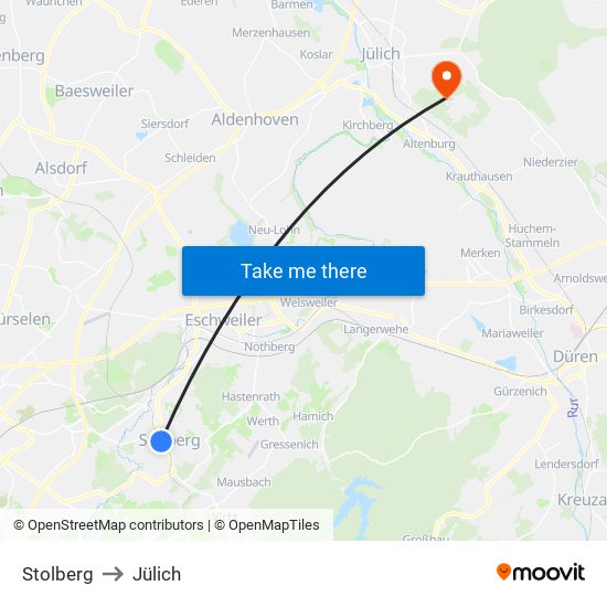 Stolberg to Jülich map