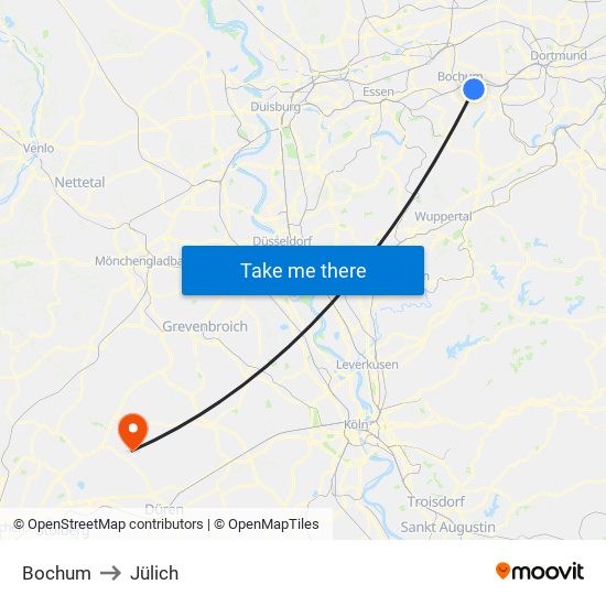 Bochum to Jülich map