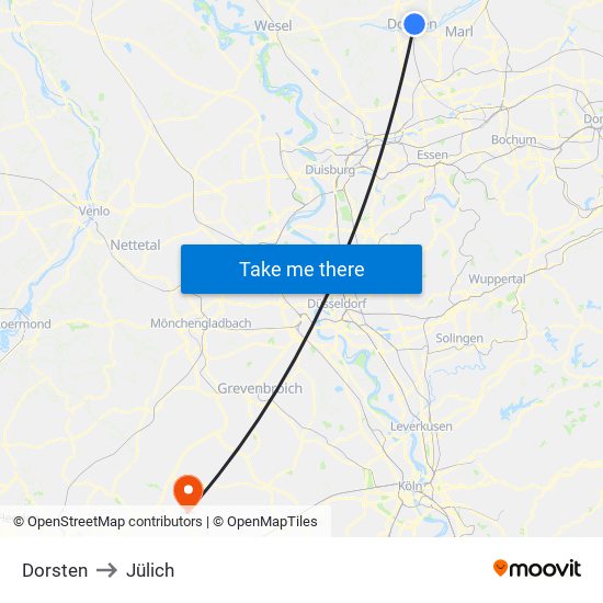 Dorsten to Jülich map