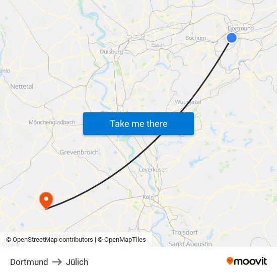 Dortmund to Jülich map