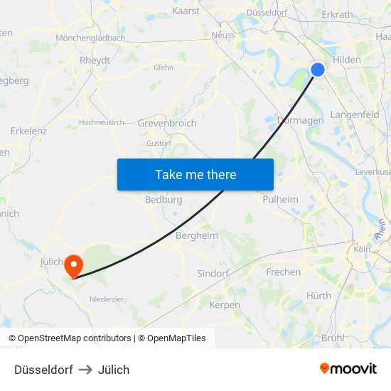 Düsseldorf to Jülich map