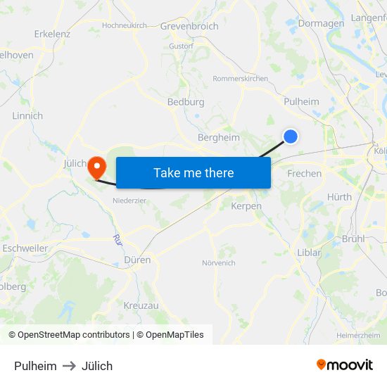 Pulheim to Jülich map