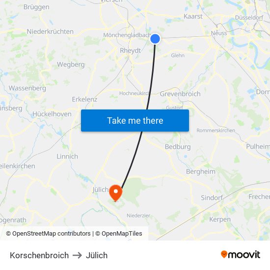 Korschenbroich to Jülich map