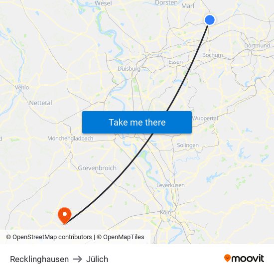 Recklinghausen to Jülich map