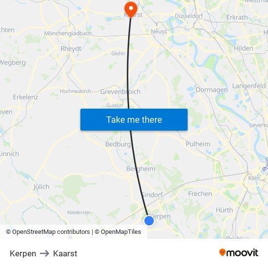 Kerpen to Kaarst map