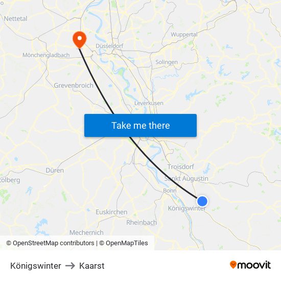 Königswinter to Kaarst map