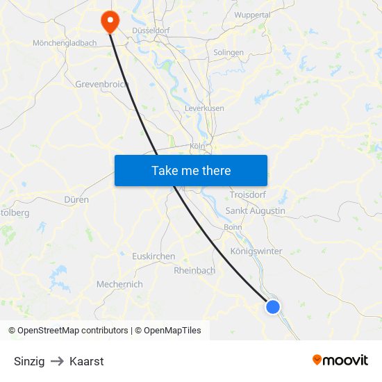 Sinzig to Kaarst map