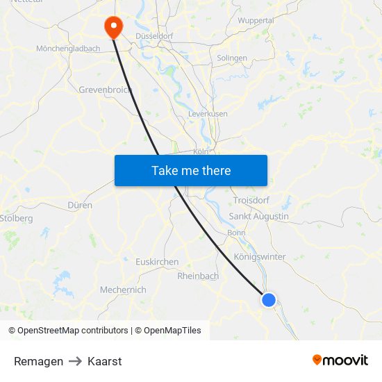 Remagen to Kaarst map