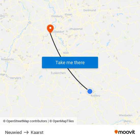 Neuwied to Kaarst map