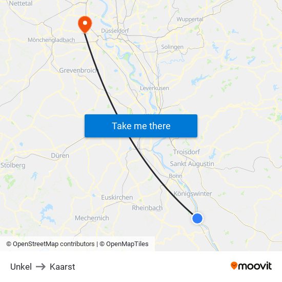 Unkel to Kaarst map