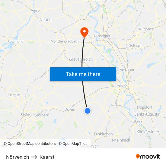 Nörvenich to Kaarst map
