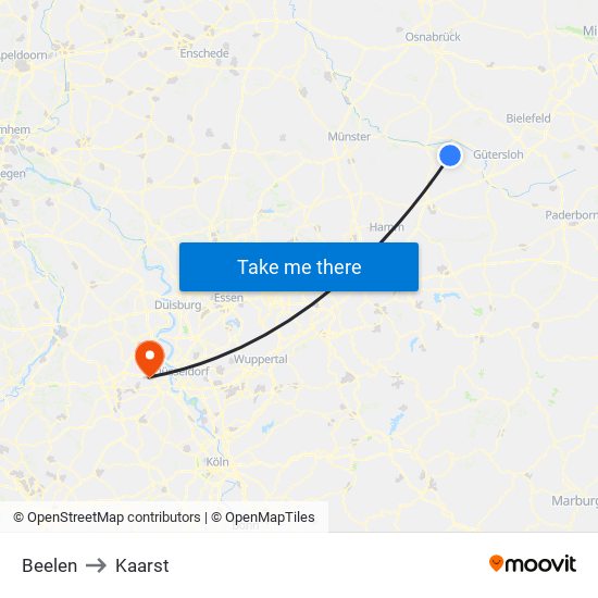 Beelen to Kaarst map