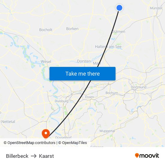 Billerbeck to Kaarst map