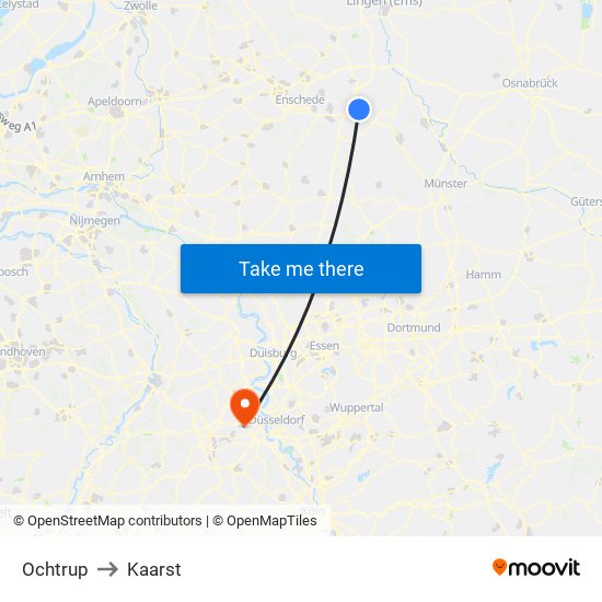 Ochtrup to Kaarst map