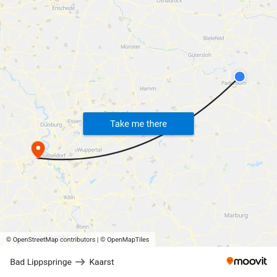 Bad Lippspringe to Kaarst map